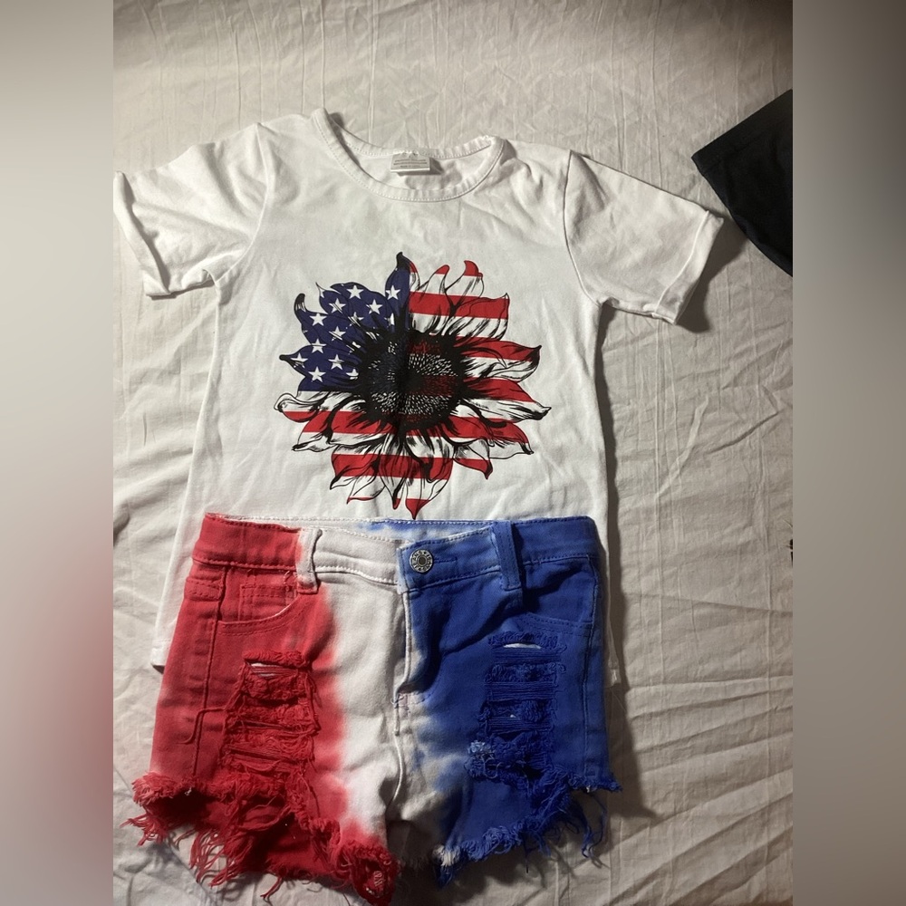 Unbranded Kids White Sunflower American Flag Graphic Tee - White